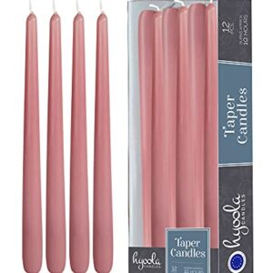 12 Pack Tall Taper Candles - 12 Inch Rose Pink Dripless, Unscented Dinner Candle - Paraffin Wax with Cotton Wicks - 10 Hour Burn Time