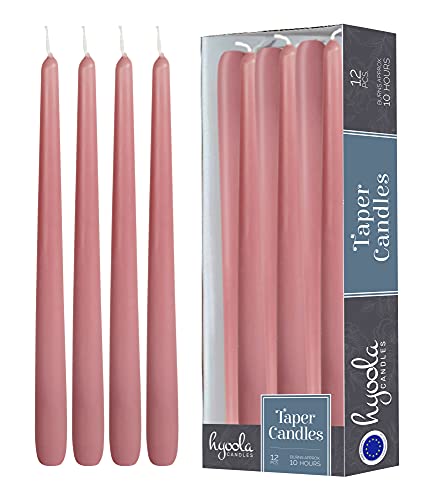 12 Pack Tall Taper Candles - 12 Inch Rose Pink Dripless, Unscented Dinner Candle - Paraffin Wax with Cotton Wicks - 10 Hour Burn Time