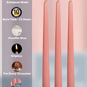 12 Pack Tall Taper Candles - 12 Inch Rose Pink Dripless, Unscented Dinner Candle - Paraffin Wax with Cotton Wicks - 10 Hour Burn Time