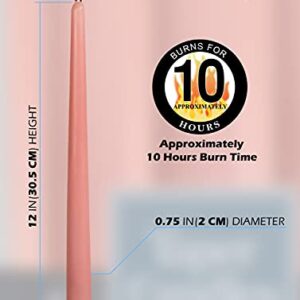 12 Pack Tall Taper Candles - 12 Inch Rose Pink Dripless, Unscented Dinner Candle - Paraffin Wax with Cotton Wicks - 10 Hour Burn Time