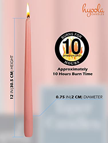 12 Pack Tall Taper Candles - 12 Inch Rose Pink Dripless, Unscented Dinner Candle - Paraffin Wax with Cotton Wicks - 10 Hour Burn Time