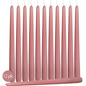 12 Pack Tall Taper Candles - 12 Inch Rose Pink Dripless, Unscented Dinner Candle - Paraffin Wax with Cotton Wicks - 10 Hour Burn Time