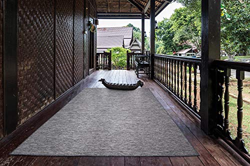 Machine Washable Tonal Design Jute Back 5x7 Reversible Indoor/Outdoor Area Rug for Patio, Living Room, Bedroom, Office, Dining Room, 5'3" x 6'11", Gray