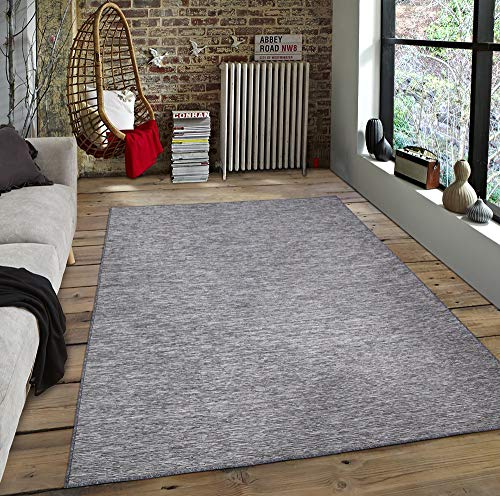 Machine Washable Tonal Design Jute Back 5x7 Reversible Indoor/Outdoor Area Rug for Patio, Living Room, Bedroom, Office, Dining Room, 5'3" x 6'11", Gray