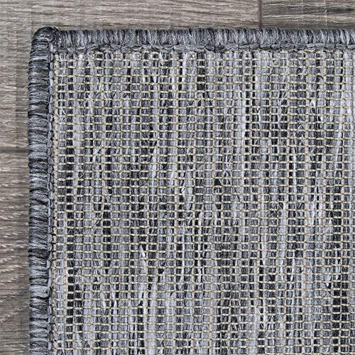 Machine Washable Tonal Design Jute Back 5x7 Reversible Indoor/Outdoor Area Rug for Patio, Living Room, Bedroom, Office, Dining Room, 5'3" x 6'11", Gray