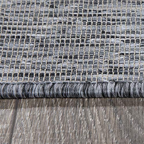 Machine Washable Tonal Design Jute Back 5x7 Reversible Indoor/Outdoor Area Rug for Patio, Living Room, Bedroom, Office, Dining Room, 5'3" x 6'11", Gray