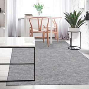 Machine Washable Tonal Design Jute Back 5x7 Reversible Indoor/Outdoor Area Rug for Patio, Living Room, Bedroom, Office, Dining Room, 5'3" x 6'11", Gray