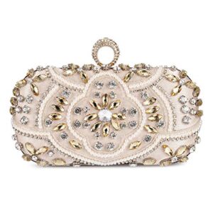 tanpell womens beaded clutch bag fashion diamond evening handbag bridal purse for wedding party (gold)
