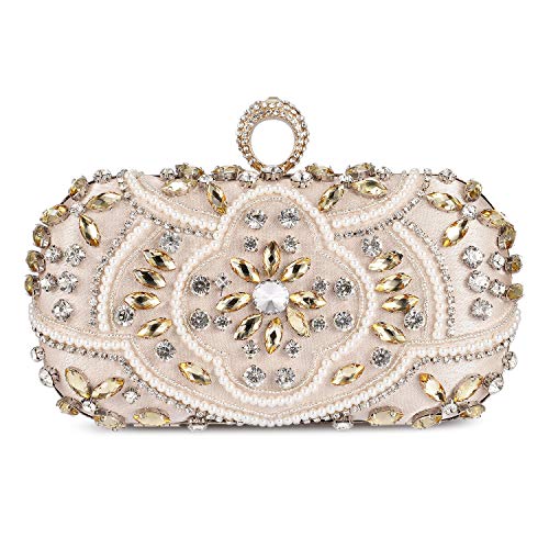 Tanpell Womens Beaded Clutch Bag Fashion Diamond Evening Handbag Bridal Purse for Wedding Party (Gold)