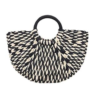 simcat straw handbag, women’s rattan handbag summer beach wattled top handle bag handwoven tote bag (black)