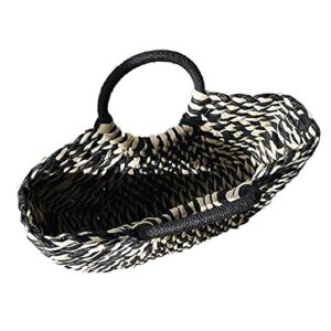 Simcat Straw Handbag, Women's Rattan Handbag Summer Beach Wattled Top Handle Bag Handwoven Tote Bag (Black)