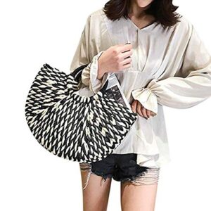 Simcat Straw Handbag, Women's Rattan Handbag Summer Beach Wattled Top Handle Bag Handwoven Tote Bag (Black)