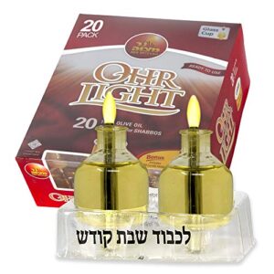 shabbat oil candles – large ohr lights pre-filled oil shabbos candles – 20 pack