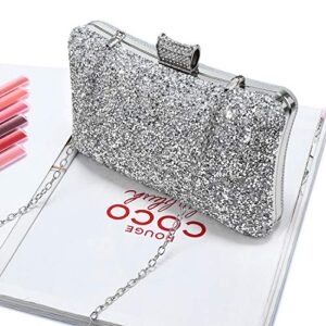 Tanpell Women's Evening Bag Plain Shinning Clutch Bag Glittering Handbag for Party Wedding Silver