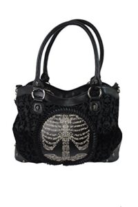 lost queen black goth steampunk flocked ribcage skeleton cameo handbag shoulder bag, large