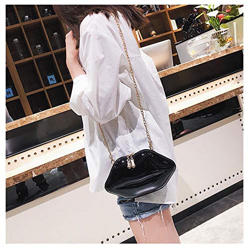 Women's Lips Evening Bag Purses Clutch Vintage Banquet Handbag Chain Crossbody Shoulder Bag (Black)