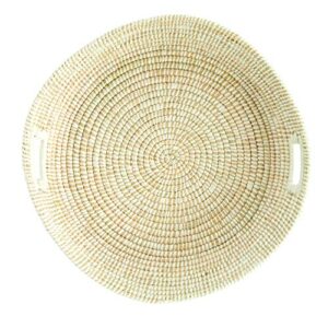 creative co-op white handwoven grass basket with handles decorative accents