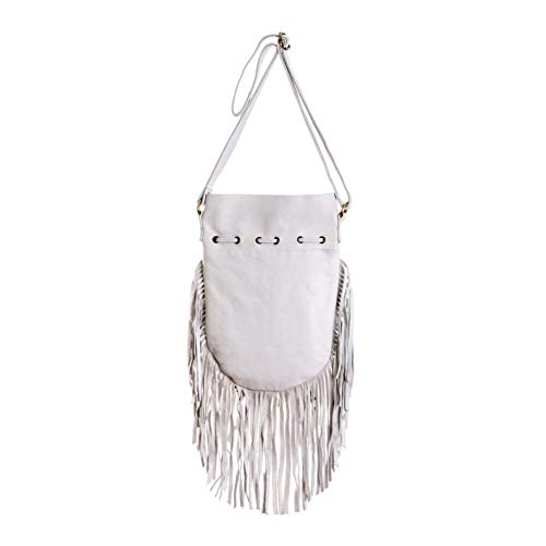 White Boho Bag | Real Leather | Fringe Purse | Bohemian Bags | Hobo Tote Handbag