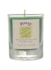 crystal journey herbal magic glass filled votive soy candle – money