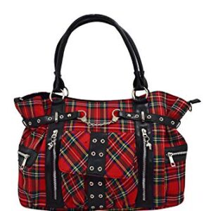 Lost Queen Red Royal Stewart tartan Plaid Punk Rock Purse with Handcuff Skull Charm, Large