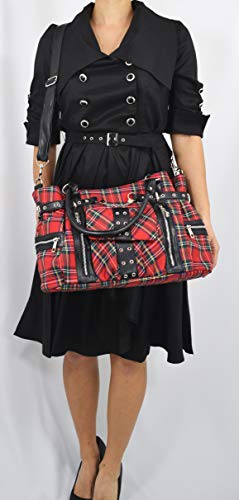 Lost Queen Red Royal Stewart tartan Plaid Punk Rock Purse with Handcuff Skull Charm, Large