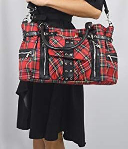 Lost Queen Red Royal Stewart tartan Plaid Punk Rock Purse with Handcuff Skull Charm, Large