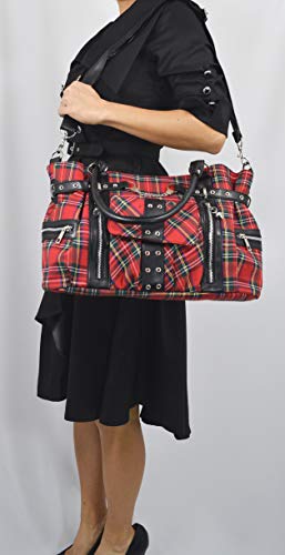 Lost Queen Red Royal Stewart tartan Plaid Punk Rock Purse with Handcuff Skull Charm, Large