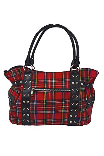 Lost Queen Red Royal Stewart tartan Plaid Punk Rock Purse with Handcuff Skull Charm, Large