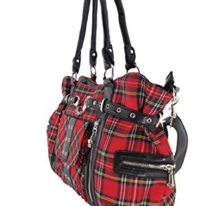 Lost Queen Red Royal Stewart tartan Plaid Punk Rock Purse with Handcuff Skull Charm, Large