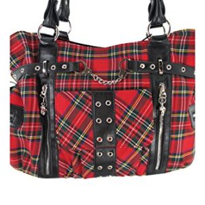 Lost Queen Red Royal Stewart tartan Plaid Punk Rock Purse with Handcuff Skull Charm, Large