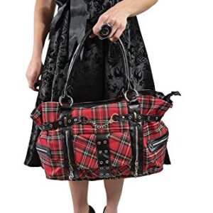 Lost Queen Red Royal Stewart tartan Plaid Punk Rock Purse with Handcuff Skull Charm, Large