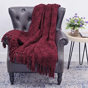 Home Soft Things Cable Knitted Throw Blankets 60" x 80", Burgundy, Soft Cozy Fluffy Decorative Throw with Tassels Couch Bed Sofa Cover Throw Blankets