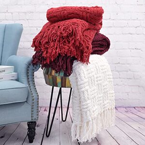 Home Soft Things Cable Knitted Throw Blankets 60" x 80", Burgundy, Soft Cozy Fluffy Decorative Throw with Tassels Couch Bed Sofa Cover Throw Blankets