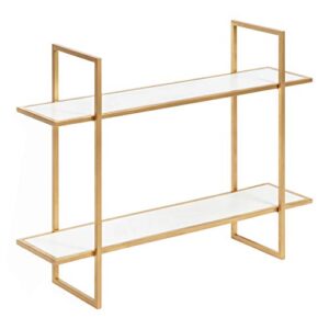 kate and laurel leigh wood and metal wall shelf, 30″ x 24″, white and gold, unique modern glam home decor with efficient storage shelves for smaller spaces