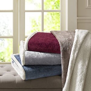 madison park elma luxury oversized textured plush throw tan 60*70 premium soft cozy embossed micro velour for bed, coach or sofa