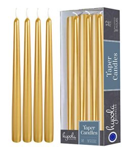 12 pack tall metallic taper candles – 10 inch gold painted metallic, dripless, unscented dinner candle – paraffin wax with cotton wicks – individually wrapped