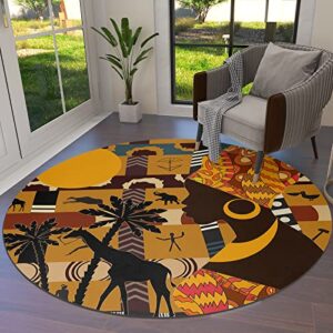 large area rug for living room- african women rlephant giraffe silhouette soft comfort carpet home decorate contemporary runner rugs, 4′ diameter