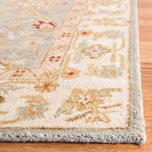 SAFAVIEH Antiquity Collection 4' x 6' Grey Blue / Beige AT822A Handmade Traditional Oriental Premium Wool Area Rug