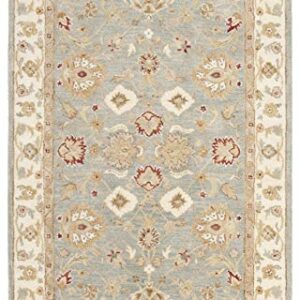 SAFAVIEH Antiquity Collection 4' x 6' Grey Blue / Beige AT822A Handmade Traditional Oriental Premium Wool Area Rug