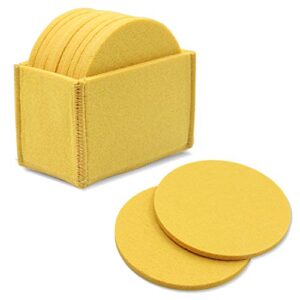 meffort inc set of 10 felt coaster set with holder, table coasters for drinks, absorbent & protect furniture & table – yellow