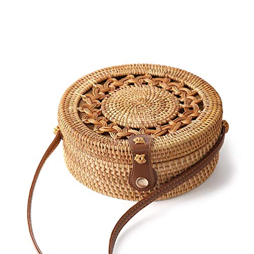 Rattan Bags for Women - Handmade Wicker Woven Purse Handbag Circle Boho Bag Bali #2 S