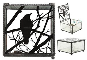ebros gift gothic silhouette raven crow on tree branch frosted glass decorative jewelry box 4″ wide edgar poe nevermore ravens crows stash trinket secret box