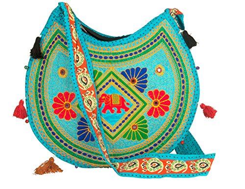 Tribe Azure Fair Trade Hippie Sling Handmade Crossbody Bag Boho Chic Patchwork Embroidered Shoulder Purse Gypsy Blue