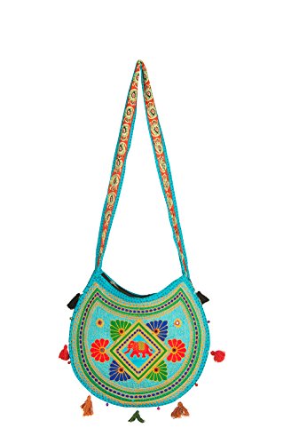 Tribe Azure Fair Trade Hippie Sling Handmade Crossbody Bag Boho Chic Patchwork Embroidered Shoulder Purse Gypsy Blue