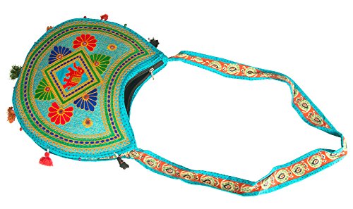 Tribe Azure Fair Trade Hippie Sling Handmade Crossbody Bag Boho Chic Patchwork Embroidered Shoulder Purse Gypsy Blue