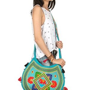 Tribe Azure Fair Trade Hippie Sling Handmade Crossbody Bag Boho Chic Patchwork Embroidered Shoulder Purse Gypsy Blue