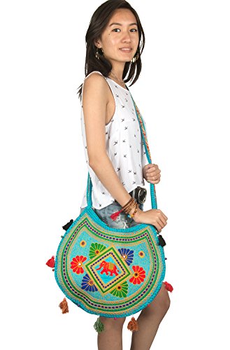 Tribe Azure Fair Trade Hippie Sling Handmade Crossbody Bag Boho Chic Patchwork Embroidered Shoulder Purse Gypsy Blue