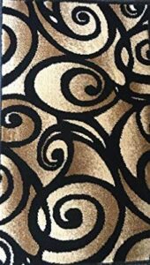 bellagio modern doorway mat contemporary area rug black beige abstract swirl design 341 (2 feet x 3 feet 4 inch)