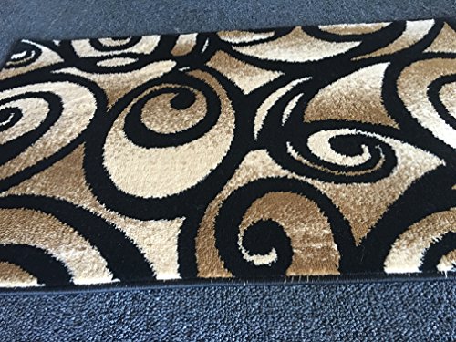 Bellagio Modern Doorway Mat Contemporary Area Rug Black Beige Abstract Swirl Design 341 (2 Feet X 3 Feet 4 Inch)