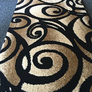 Bellagio Modern Doorway Mat Contemporary Area Rug Black Beige Abstract Swirl Design 341 (2 Feet X 3 Feet 4 Inch)